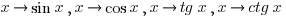 x right sin{x}, x right cos{x}, x right tg{x}, x right ctg{x}